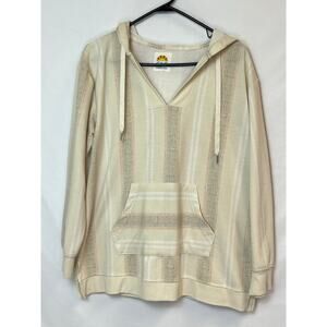 C&C California Women's Size Large Cream Striped Long Sleeve Pullover Hoodie